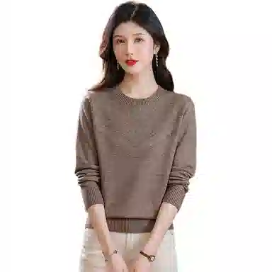 欧迪芬 春秋季简约长袖毛线衣女中年上衣洋气时尚百搭打底衫针织衫 女款