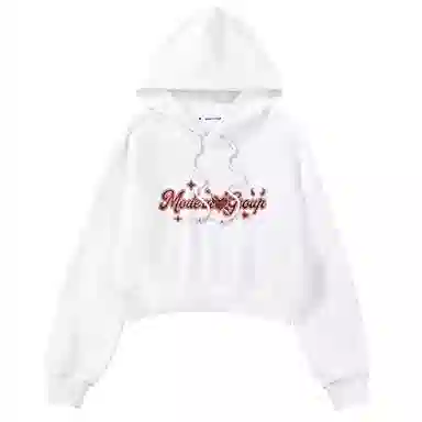 棉致 爱心格纹卡通字母印花潮流百搭时尚创意简约舒适落肩连帽短款长袖卫衣 女款