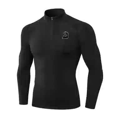 范索米 趣味小怪兽长袖半拉链薄毛绒高弹紧身骑行跑步健身运动立领塑身衣 男款