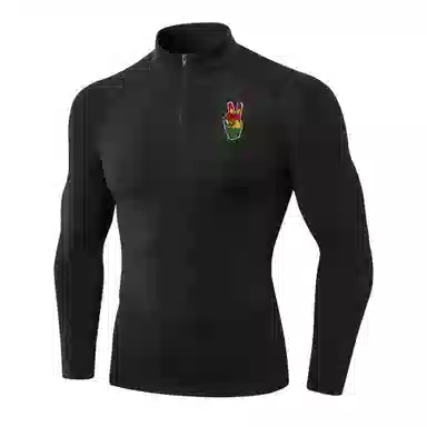 范索米 彩色独立胜利手势长袖半拉链薄毛绒高弹紧身骑行跑步健身运动立领塑身衣 男款