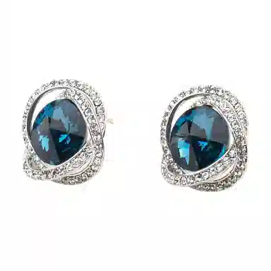 卡铂雅 设计感高级韩版闪蓝色镶钻高级耳饰 人造水晶 耳环 女款