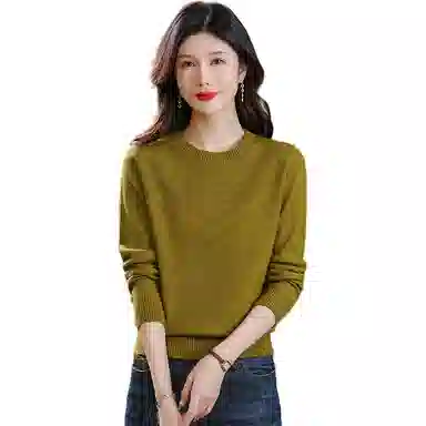 欧迪芬 春秋季简约长袖毛线衣女中年上衣洋气时尚百搭打底衫针织衫 女款