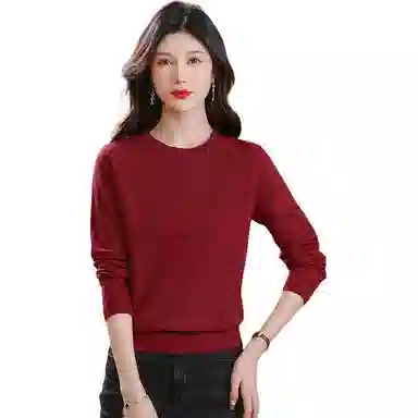 欧迪芬 春秋季简约长袖毛线衣女中年上衣洋气时尚百搭打底衫针织衫 女款