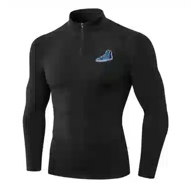 范索米 趣味板鞋长袖半拉链毛绒高弹紧身骑行跑步运动塑身健身衣 男款