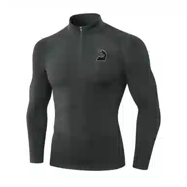 范索米 趣味小怪兽长袖半拉链薄毛绒高弹紧身骑行跑步健身运动立领塑身衣 男款