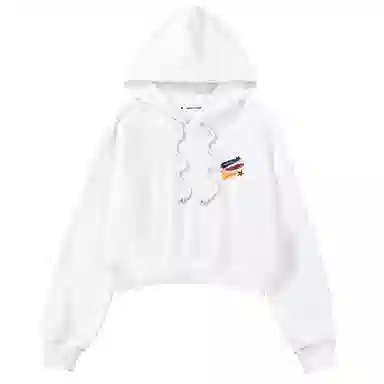 棉致 复古星星涂鸦时尚百搭潮流创意简约舒适落肩连帽短款长袖卡通卫衣 女款