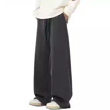 左岸 青少年港风时尚帅气潮流纯色简约棉质卫裤宽松直筒长裤柔软舒适轻便透气垂感阔腿裤春秋季弯刀裤休闲裤 男款