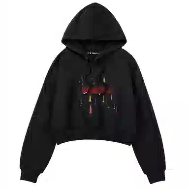 棉致 奇妙流星涂鸦潮流百搭时尚创意简约舒适落肩连帽卡通短款长袖卫衣 女款