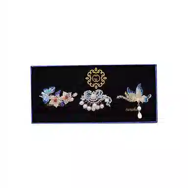 妖娆猫 轻奢珍珠碎三件套复古国潮发饰古典蝴蝶精致侧边夹发卡#好运 合金 发夹 女款