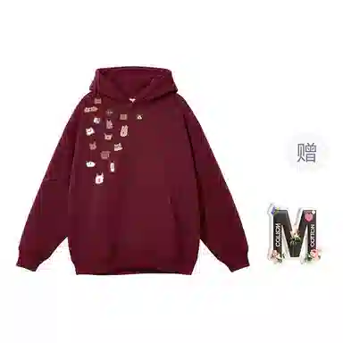棉购 薄款连帽宽松韩版学生口袋套头休闲加绒外套卫衣 女款