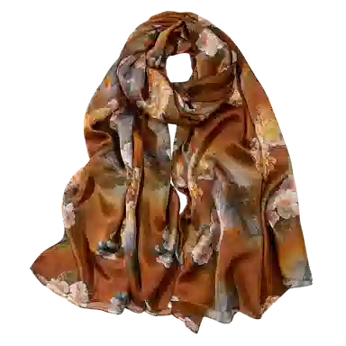 一米画纱 古典国风精致优雅迷梦迷情双层真丝高档气质长款披肩 桑蚕丝 丝巾 女款