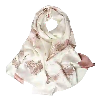 一米画纱 奢靡凝香高贵精致古典气质重工贴花喷绘真丝长款 桑蚕丝 丝巾 女款