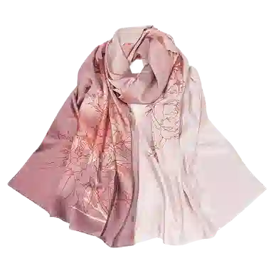 一米画纱 清雅海棠高档柔滑双面印花拼接时尚花卉图案气质真丝 桑蚕丝 丝巾 女款