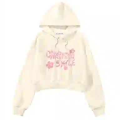 棉致 潮酷字母涂鸦时尚百搭潮流创意简约舒适落肩连帽短款长袖卡通卫衣 女款
