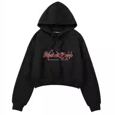 棉致 爱心格纹卡通字母印花潮流百搭时尚创意简约舒适落肩连帽短款长袖卫衣 女款