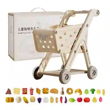 益米 迷你超市购物车 可推可玩 仿真食物套装 过家家玩具