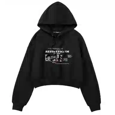 棉致 动漫字母涂鸦潮流百搭创意时尚简约舒适落肩连帽短款长袖卡通卫衣 女款