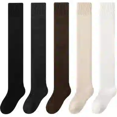 妮轻 羊毛秋冬季纯色简约高筒袜 女款
