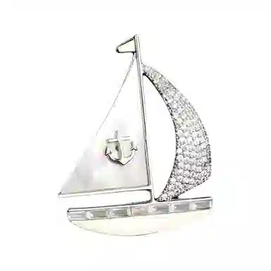 山一丸 轻奢小众气质配饰一帆风顺西装胸花创意简约天然贝壳设计帆船 环保铜 胸针 女款