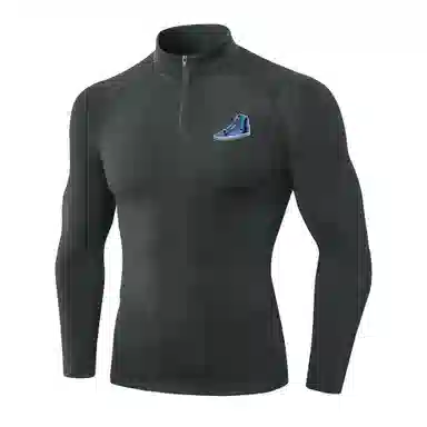 范索米 趣味板鞋长袖半拉链毛绒高弹紧身骑行跑步运动塑身健身衣 男款