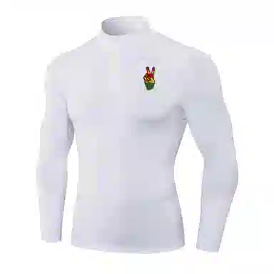 范索米 彩色独立胜利手势长袖半拉链薄毛绒高弹紧身骑行跑步健身运动立领塑身衣 男款