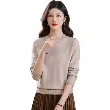 欧迪芬 春秋季简约长袖毛线衣女中年上衣洋气时尚百搭打底衫针织衫 女款