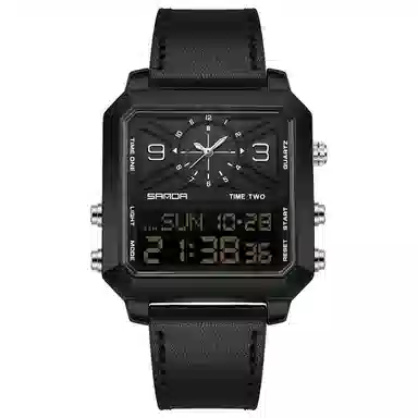 三达 时尚复古方块商务腕表 电子+石英机芯 皮带表带 国表 男表 彩色表盘