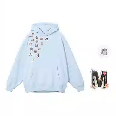 棉购 薄款连帽宽松韩版学生口袋套头休闲加绒外套卫衣 女款