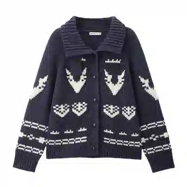 佐丹奴 撞色提花翻领开襟毛织针织衫 女款