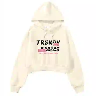 棉致 潮流字母涂鸦时尚百搭创意简约休闲舒适落肩连帽短款长袖卡通卫衣 女款