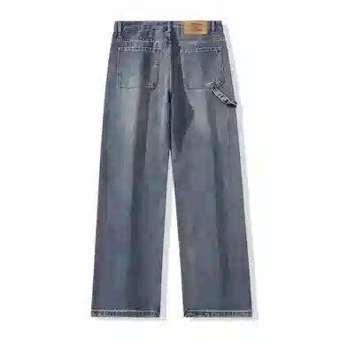 邦固依品 美式高街拼接设计感做复古长裤休闲宽松百搭日常通勤旅游舒适透气经典阔腿显高垂感直筒牛仔裤 男款
