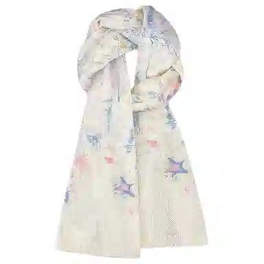 木林森 手绘插画涂鸦卡通薄款可爱毛绒百搭针织围脖 腈纶 绒线围巾 男女同款情侣款