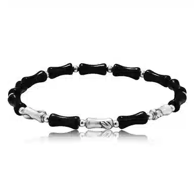 【999足银 I 节节高升】 永恒旋律 学业顺利  新中式国风竹节小众设计高级感手饰男生 大气时尚招财百搭好运 黑曜石 手串 男女同款情侣款