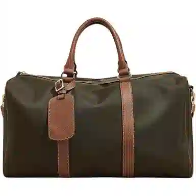 老人头 经典时尚潮流印花高级质感通勤出差行李袋健身手提包 织物拼牛皮革 旅行包 男女同款情侣款 军绿色