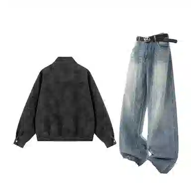 Zirunge Vintage Tie-Dye Leather Jacket Cleanfit Set