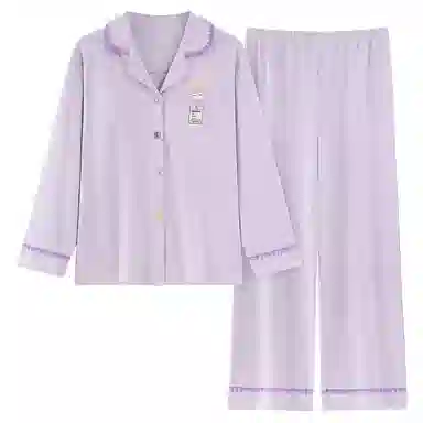 莫代尔 春秋季简洁个性百搭翻领开衫休闲轻盈透气性长袖长裤家居服可外穿女士睡衣套装 女款