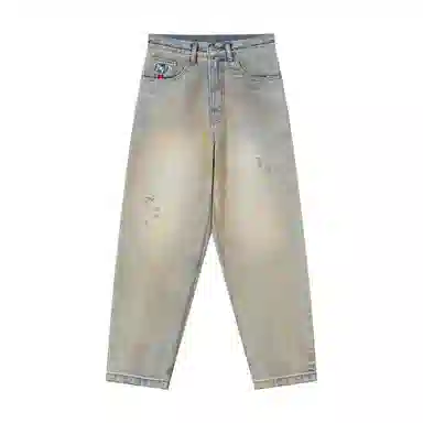 MIND ERROR Washed Elephant Embroidery Jeans