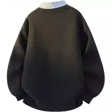 欧迪芬 港式情侣款奶黄色复古假两件衬衫立领上衣秋季毛衣女生美式宽松高街百搭休闲外套卫衣女士慵懒简约纯色显瘦潮流潮牌学生毛衣 女款