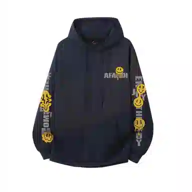 阿凡迪 美式高街趣味搞怪笑脸图案字母印花简约连帽时尚运动休闲日常无性别主义个性潮牌经典百搭学生党松弛感落肩舒适长袖卫衣 男女同款