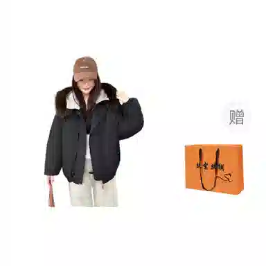 丝絮丝绸 纯色宽松连帽长袖棉服 女款