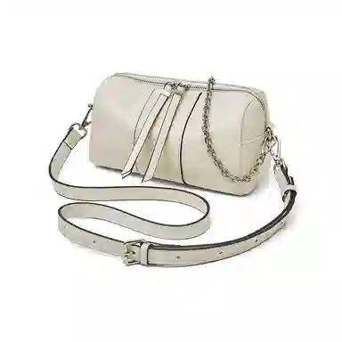 老人头 时尚百搭日常通勤上班小众设计高级质感斜挎包 牛皮革 单肩包 女款 黑色/米白色/灰色