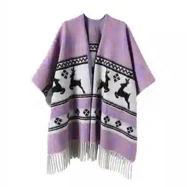 心水好物 驯鹿双面旅行外搭高级感保暖流苏围巾斗篷 聚酯纤维 披肩 女款