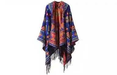 优幽兰 时尚百搭民族风带帽斗篷丽江新疆西藏大西北旅游穿搭拍照保暖披风办公室空调房外搭两用 腈纶 披肩 女款