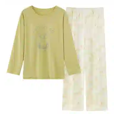 莫代尔 春秋季清新韩版个性纯棉圆领套头气质简洁长袖长裤家居服可外穿女士睡衣套装 女款