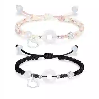 【足银999|招财猫咪】 岁月静好 萌趣灵动小猫卡通招桃花小众高级好运手饰约会惊喜甜蜜饰爱平安扣纳福一对可调节 琉璃 手绳 男女同款情侣款