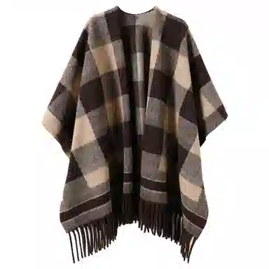 心水好物 优雅格子旅游保暖披风百搭高级感斗篷外搭围巾 聚酯纤维 披肩 女款