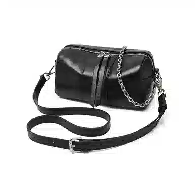 老人头 时尚百搭日常通勤上班小众设计高级质感斜挎包 牛皮革 单肩包 女款 黑色/米白色/灰色