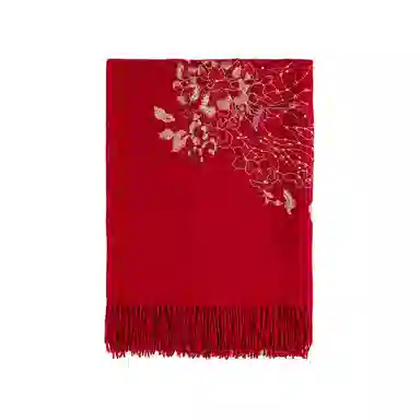 上海故事 琉光织梦加厚保暖金线加烫钻刺绣工艺双面水波纹细绒高贵质感 披肩 女款