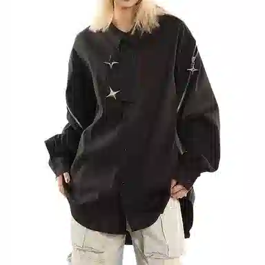 拓菲 小众金属拉链长袖衬衣男秋季美式高街痞帅宽松高级设计感外穿衬衫 男女同款