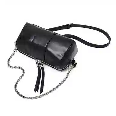 老人头 时尚百搭日常通勤上班小众设计高级质感斜挎包 牛皮革 单肩包 女款 黑色/米白色/灰色